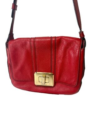 Michael Kors Red Pebbled Leather Shoulder Bag with Gold Hardware
